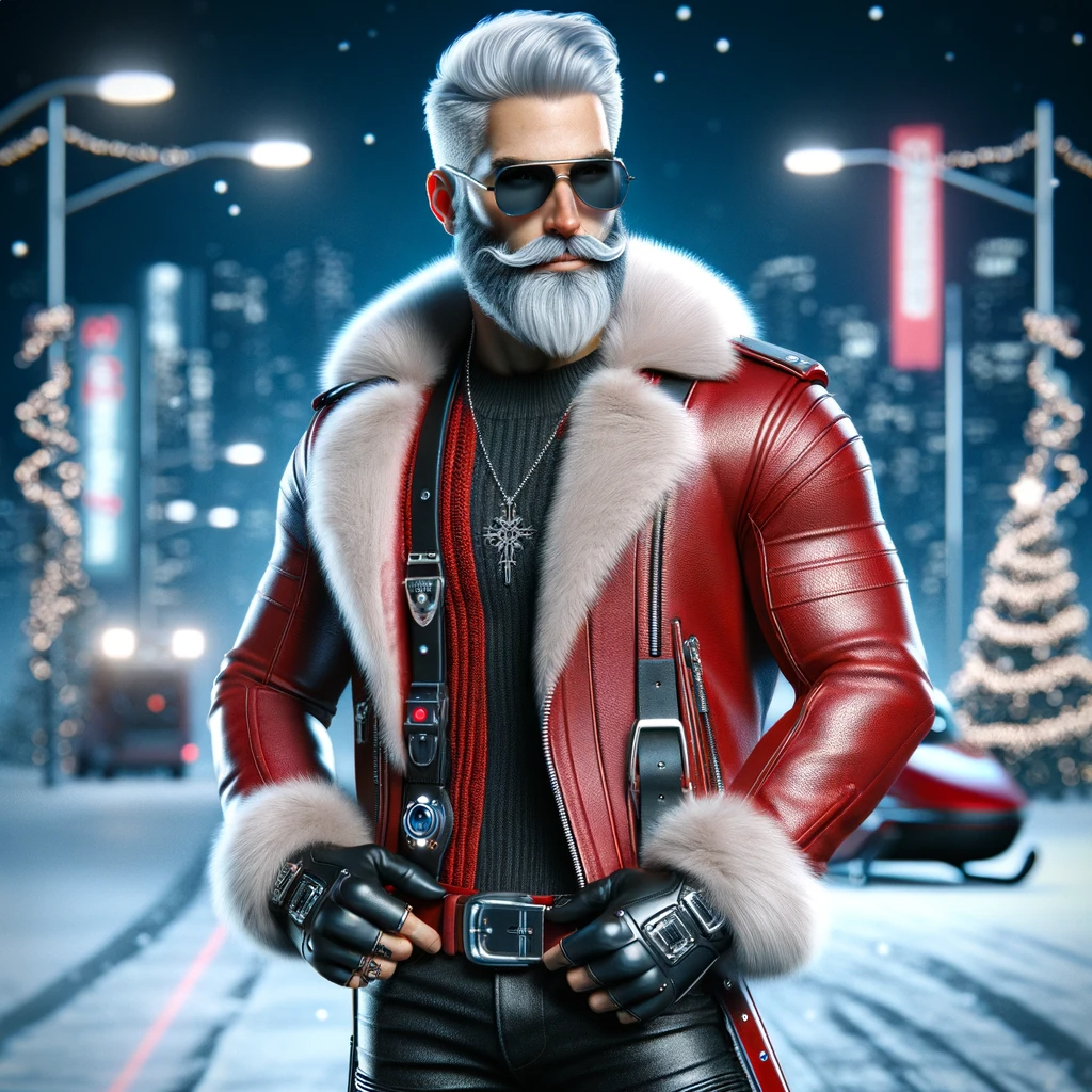 DALL·E 2023-11-16 11.32.05 - A cool and stylish Santa Claus character, reimagined for a modern Christmas. He has a confident, charming look with a sleek silver beard and sharp, pi.png