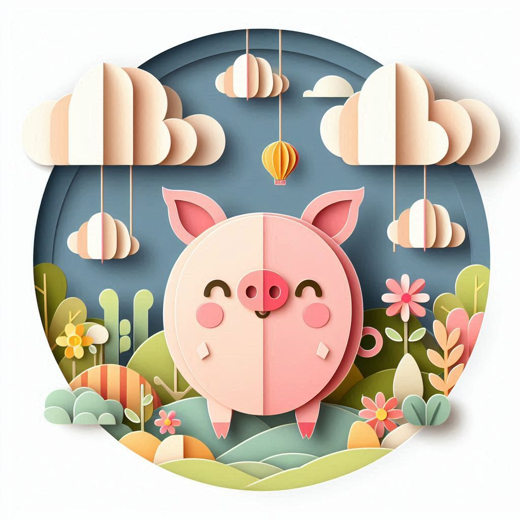 かわいいブタのイラスト ペーパークラフト調.png