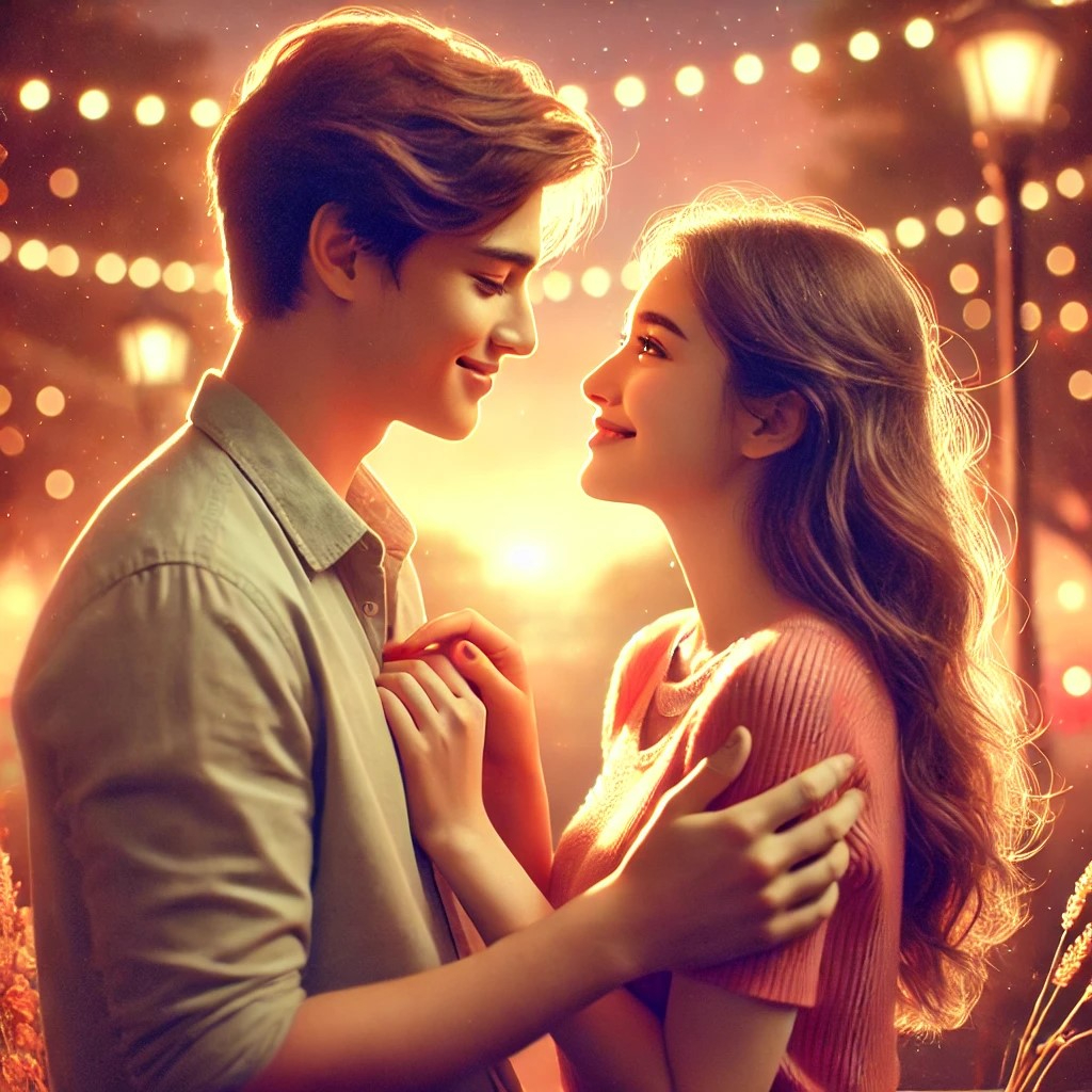 DALL·E 2025-07-22 18.36.58 - A romantic and tender scene showing two people who have just fallen in love. They are gazing into each other's eyes with soft, joyful expressions, sta.jpg