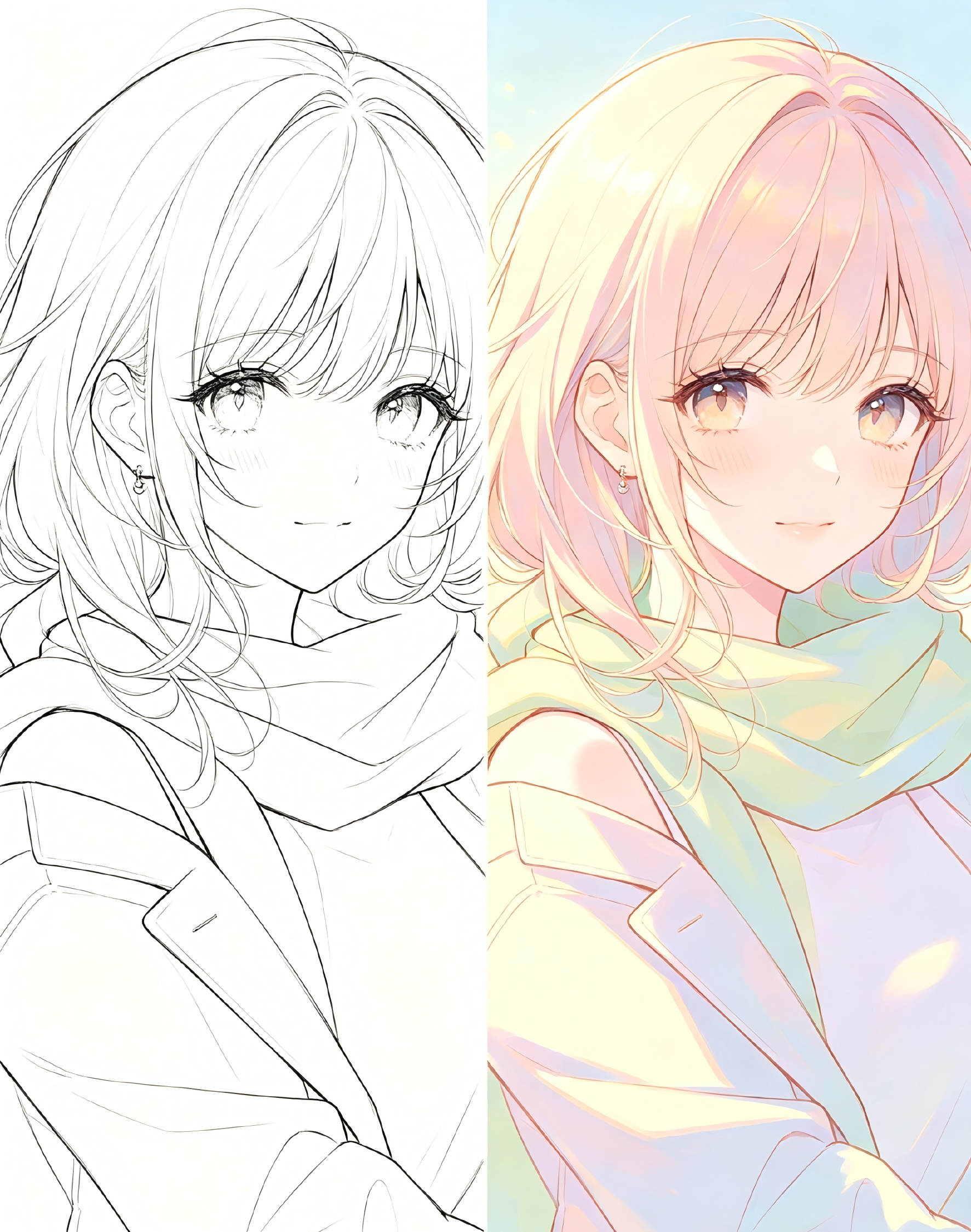 少女マンガ 1 ページ着色サンプル｜商用利用可.png