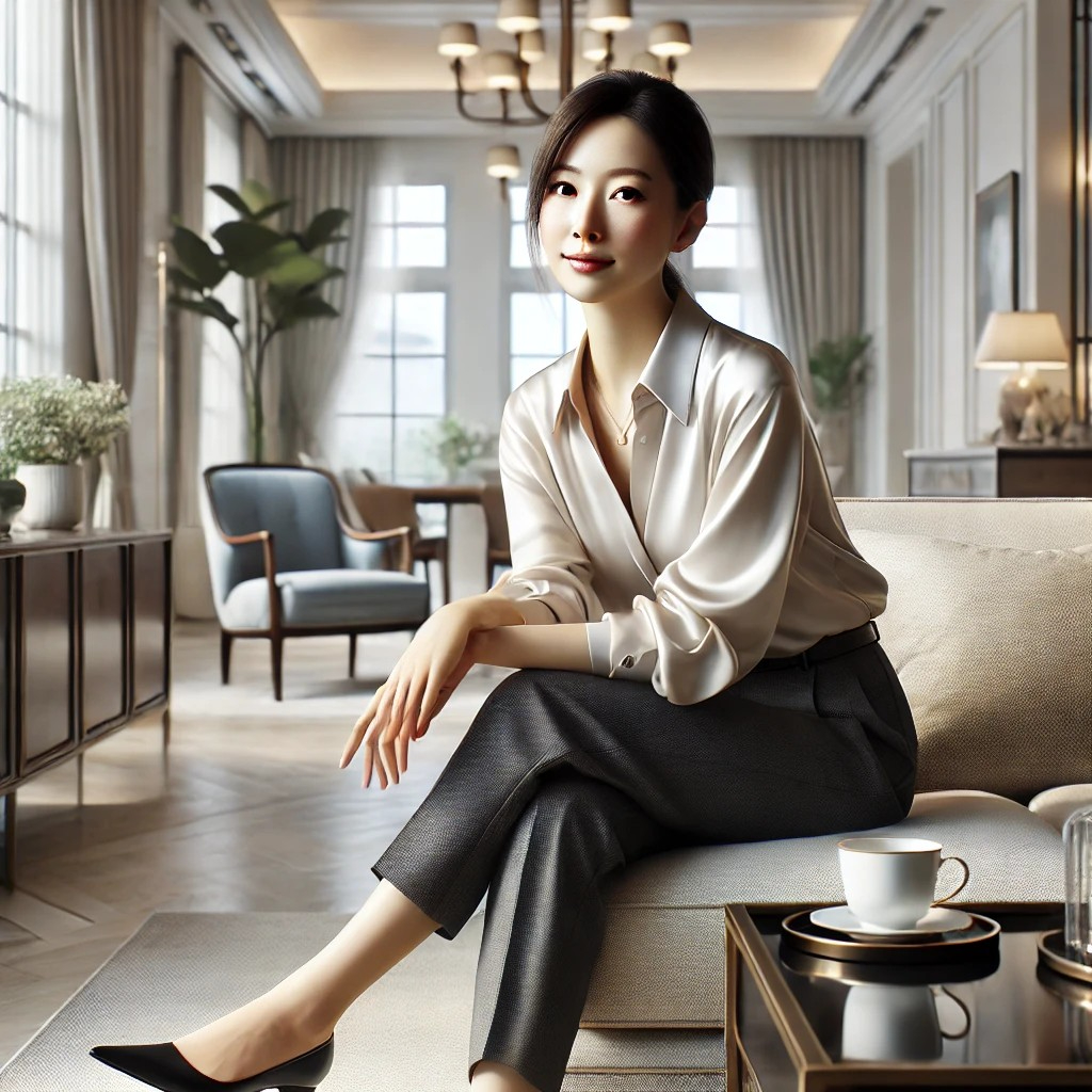 DALL·E 2025-09-21 18.06.45 - A realistic and elegant image of a Japanese woman in her 30s relaxing in a luxurious, high-end apartment or living room. She is stylishly dressed in m.jpg