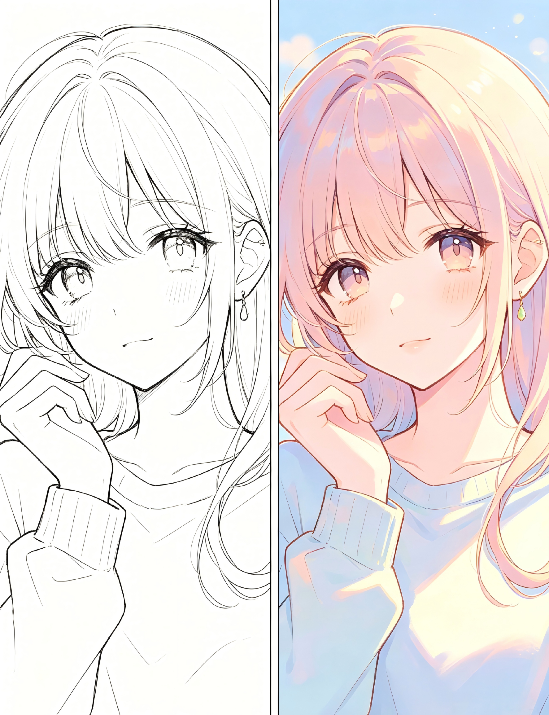 少女マンガ ２ ページ着色サンプル｜商用利用可.png