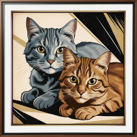 猫２匹　グレー　ブラウン　レトロ　アート.png