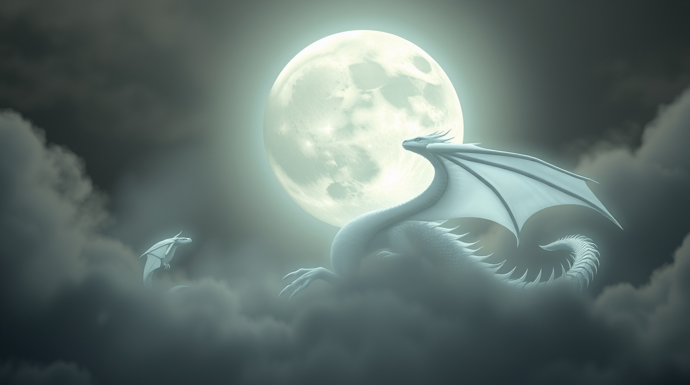 Fantastic moon and white dragon rendered with gentle soft light, diffused shadows, subtle illumination, peaceful and serene atmosphere, muted color palette.jpg