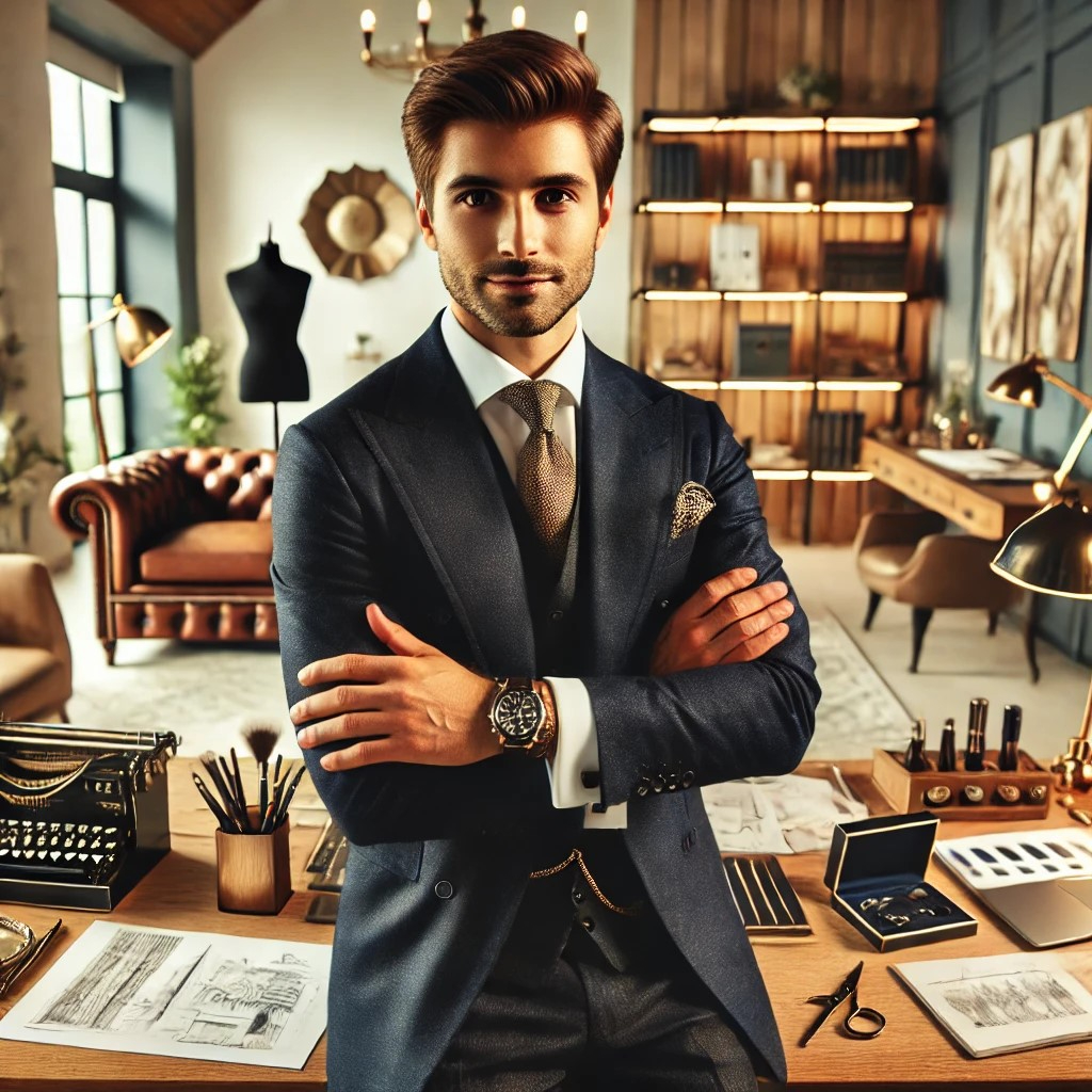 DALL·E 2024-11-13 00.06.56 - A successful freelancer in a luxurious, professional workspace, surrounded by well-organized high-quality tools and documents. The setting exudes eleg.jpeg