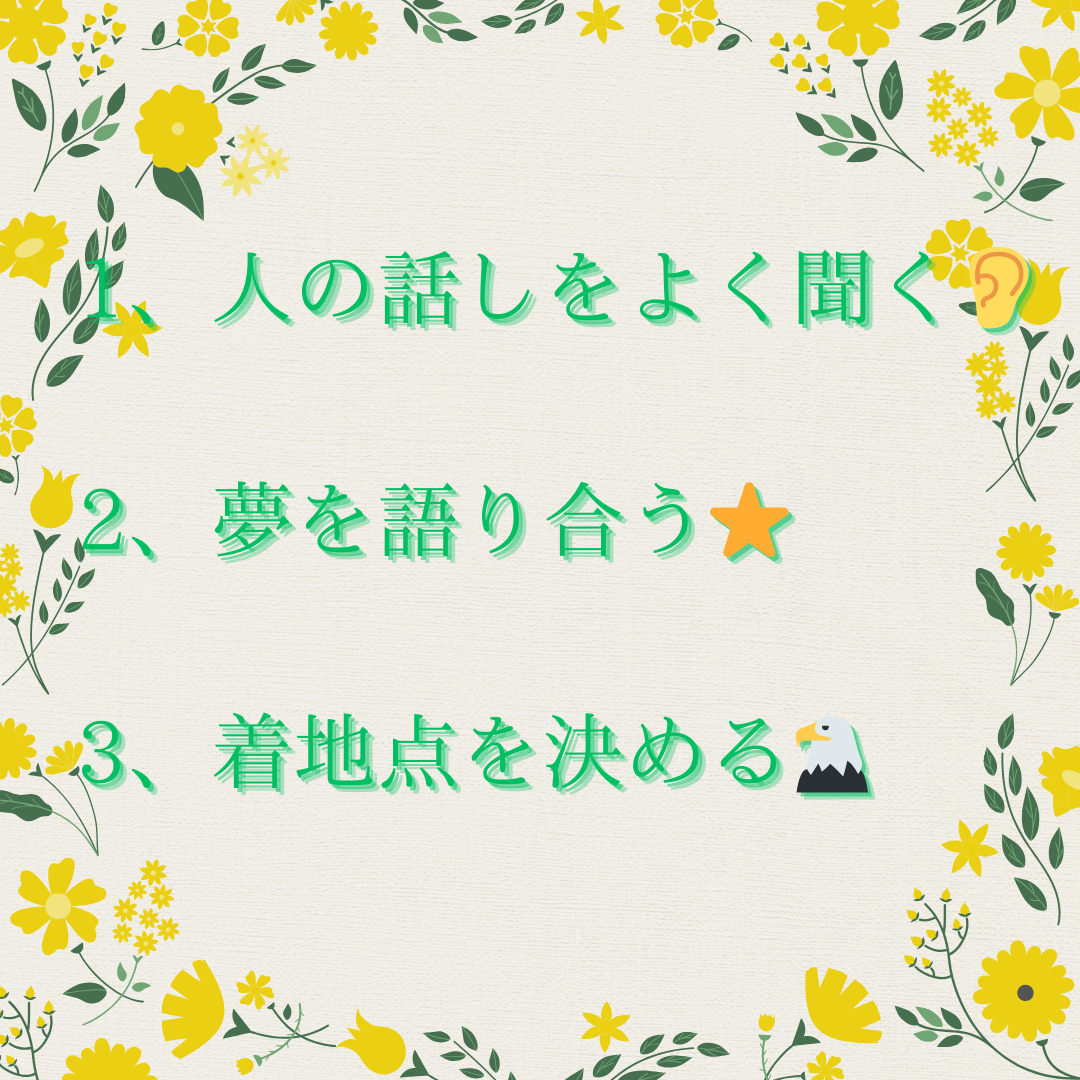 1、人の話しをよく聞く👂 2、夢を語り合う⭐️ 3、着地点を決める🦅_png.png