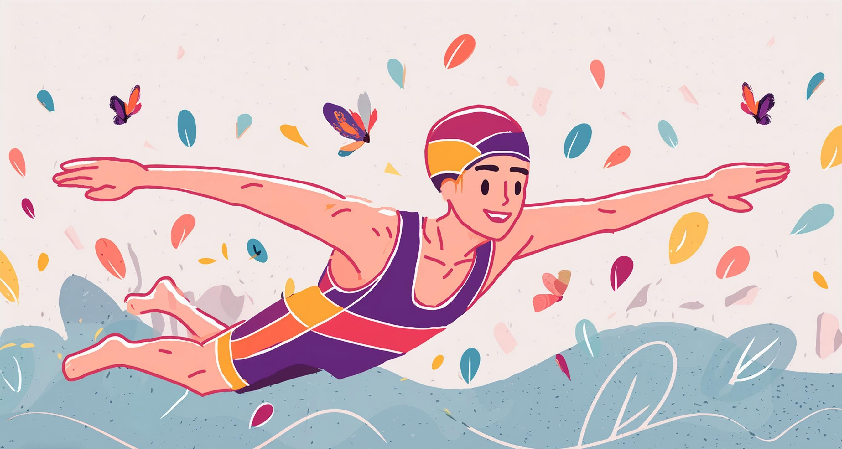 Firefly 水泳のバタフライ泳法で泳ぐスイマー、可愛らしい雰囲気、プールで水着を着ている、アニメイラスト 10730.jpg