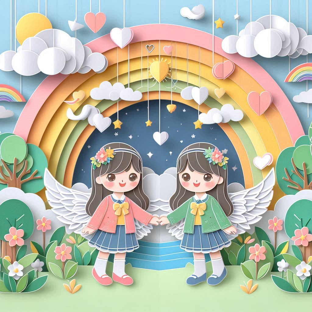 ふたごの日をイメージできるイラスト ペーパークラフト調.png