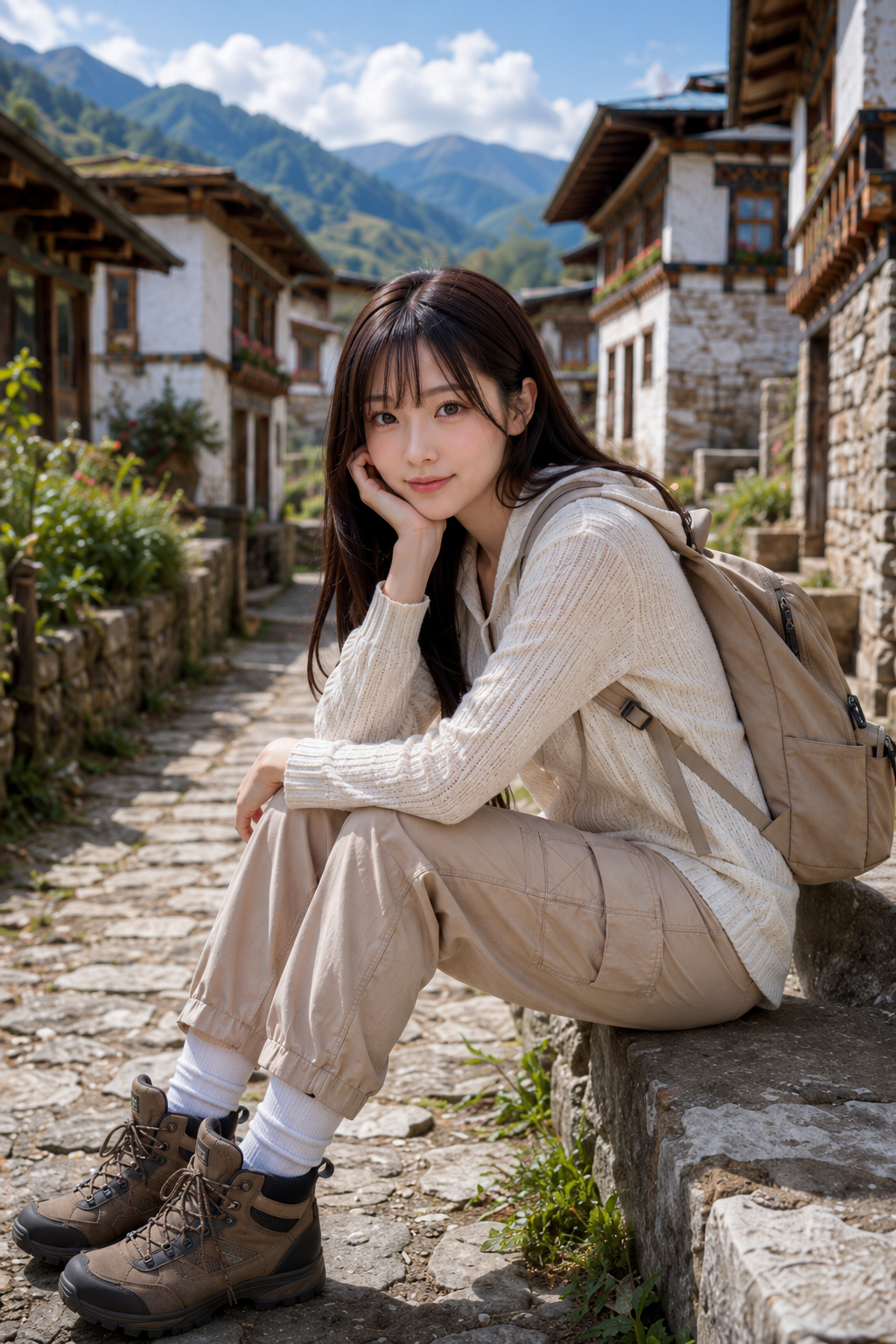 咲久良みお・ブータン紀行・ウラ村中心部の石畳と伝統家屋1-032_99.96.png
