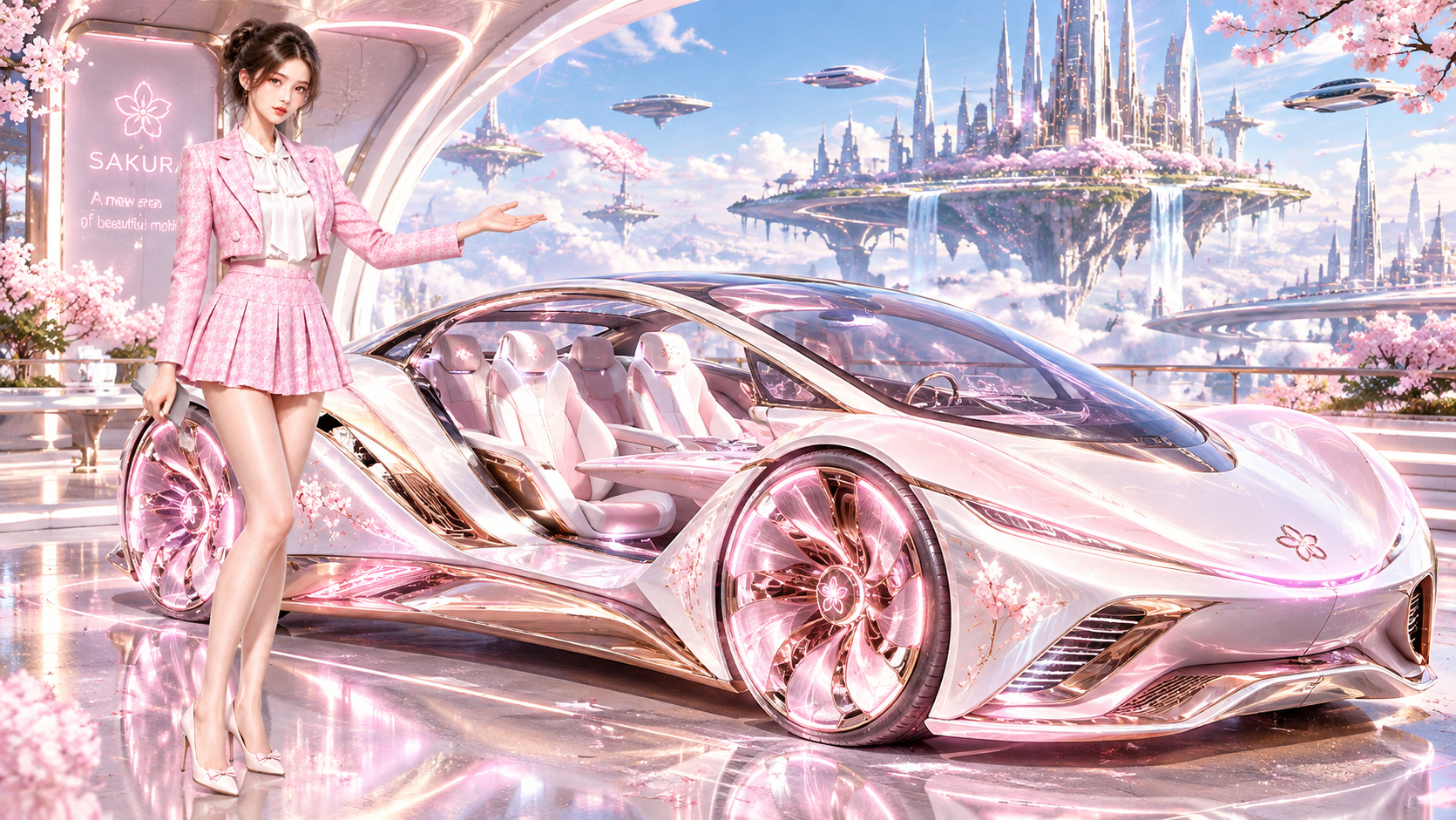 桜色の未来都市とラグジュアリーカー.png