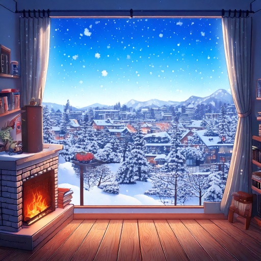 Firefly 雪が降った日に心が感じる風景。アニメ風が良いです。_雪の日は、心がそっと本音をこぼす日𓂃𓈒𓏸🤍←こんな気持ちなってくつろいでいられる部屋の中外は雪の降った街、部屋の中は暖かな暖.jpg