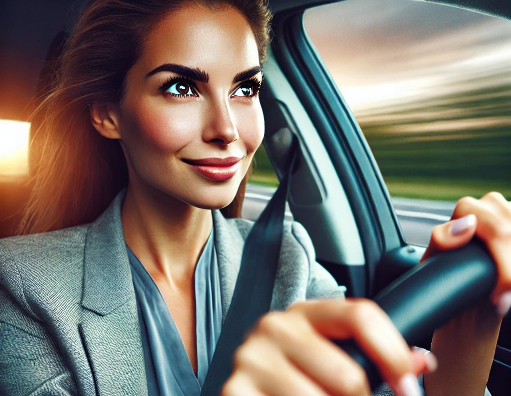 DALL·E 2025-03-15 15.42.15 - A confident and inspired woman driving a car with a sense of determination and excitement. She has a focused expression, eyes shining with the thrill .jpg