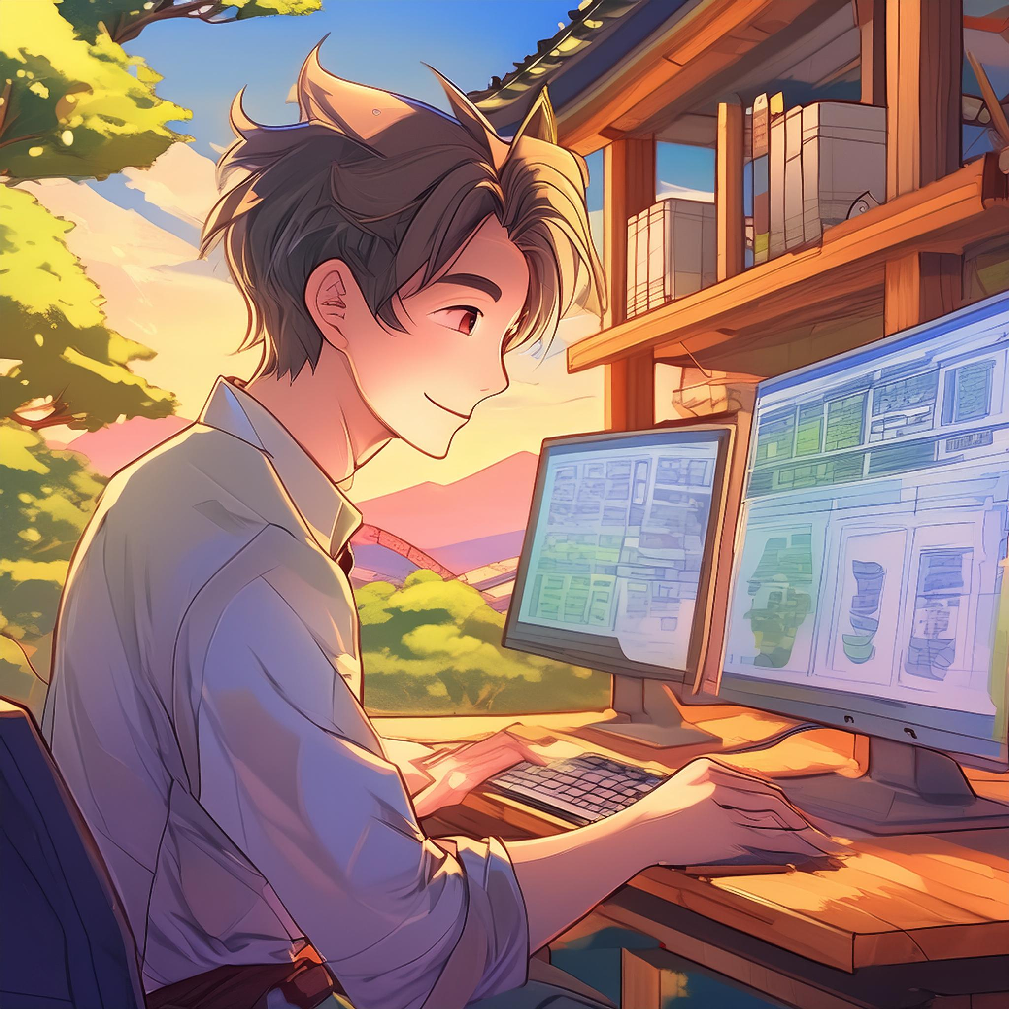 Firefly パソコンの画面でWEBサイトを比較している日本人の男性 89952.jpg