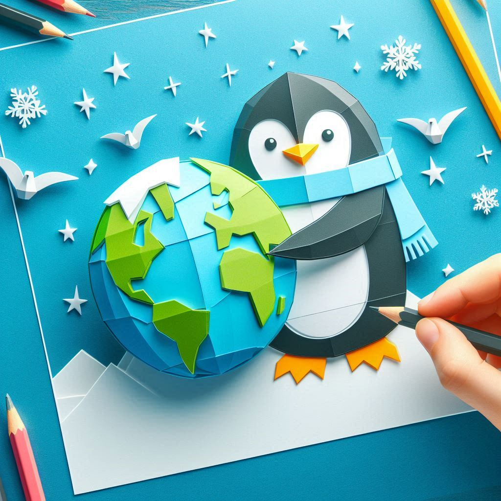 世界ペンギンのイラストをペーパークラフト調で描いて2.png