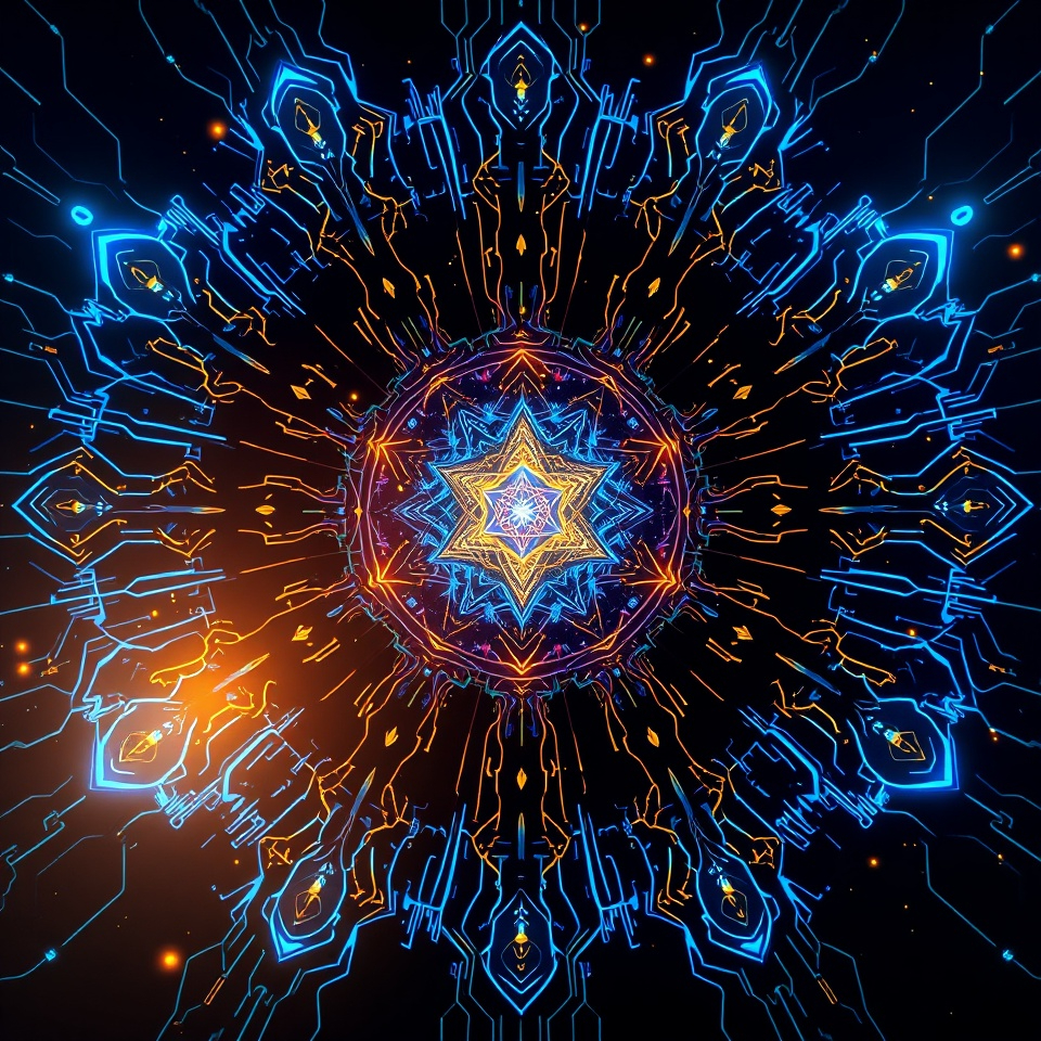 こちらがあなたのリクエストに基づいた画像です。青と金の神経OSアーキテクチャ、光る回路パターン、輝く幾何学的コアが描かれています。深い宇宙の背景の中で、宇宙的 (2).jpeg