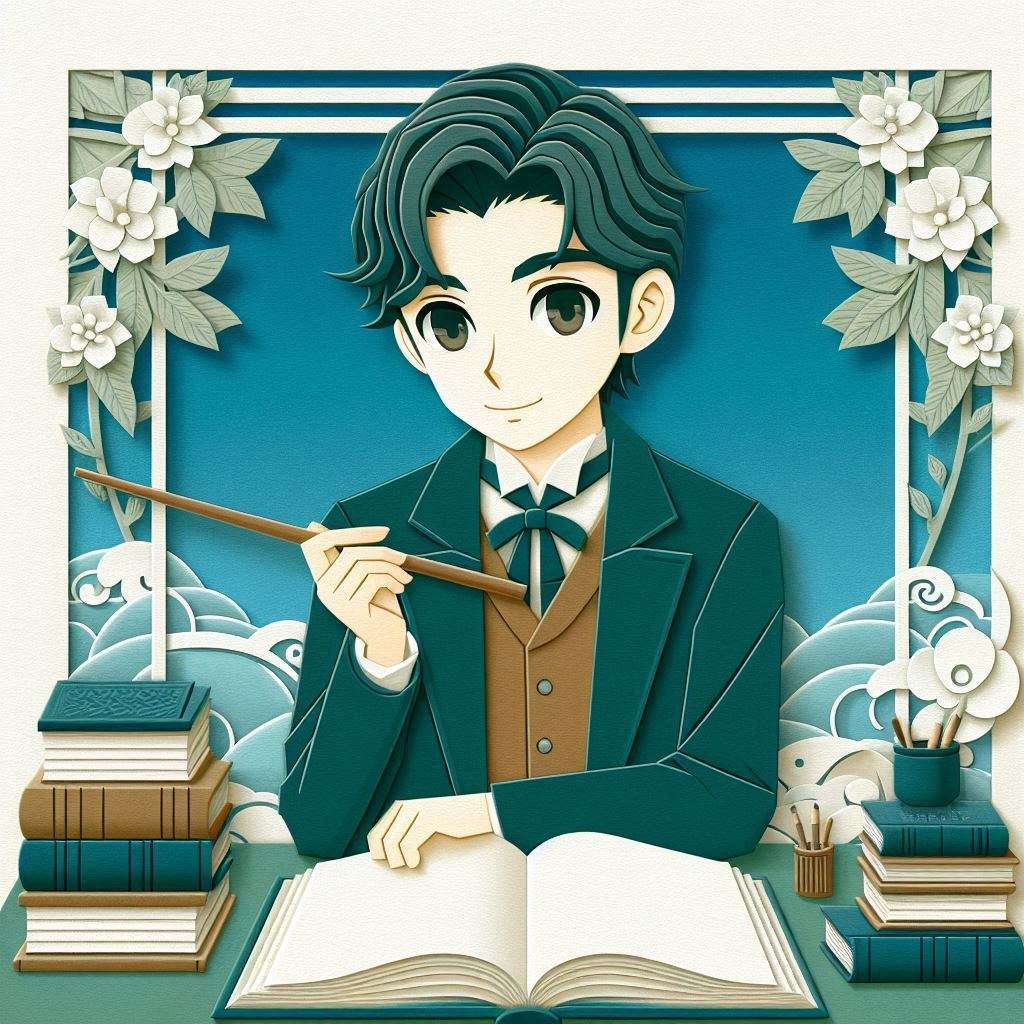 明治時代の若い男性教師 坊っちゃん ペーパークラフト調 イラスト (1).png