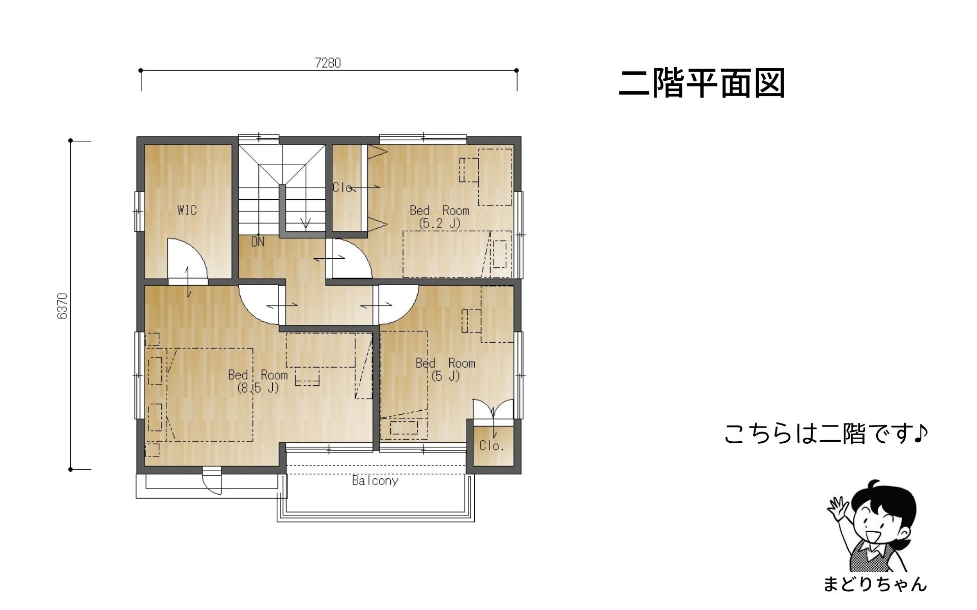 まどりちゃんの「魔法のまどり」 南玄関 7.28m×6.37m の間取り No.1 - 4.jpg