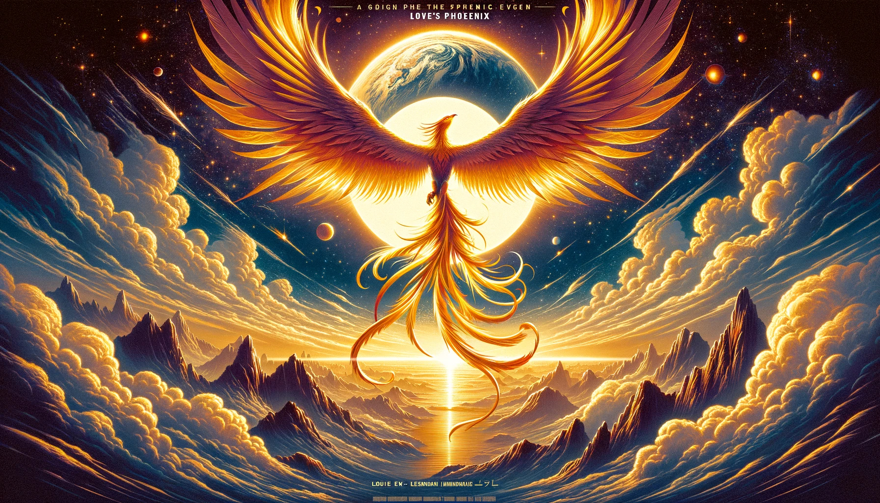 DALL·E 2023-11-07 17.38.04 - Design a romantic movie poster titled 'Love's Phoenix' with a fantastic image. The poster should capture a majestic golden phoenix soaring high into t.png