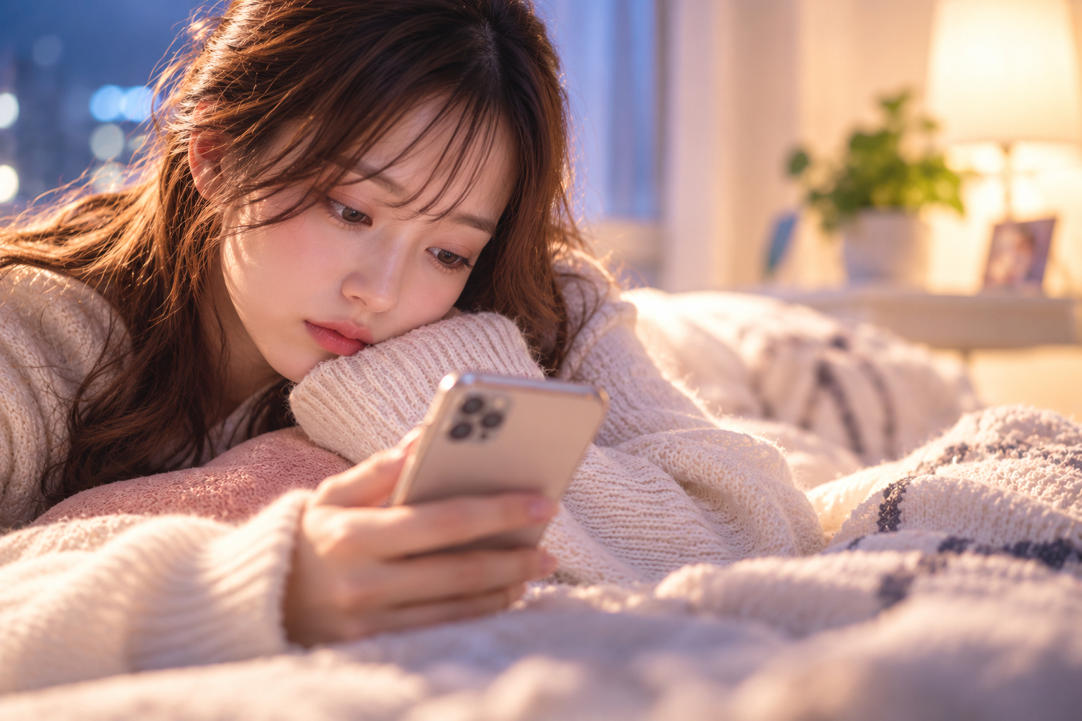 スマホを見つめる夜のひととき.png
