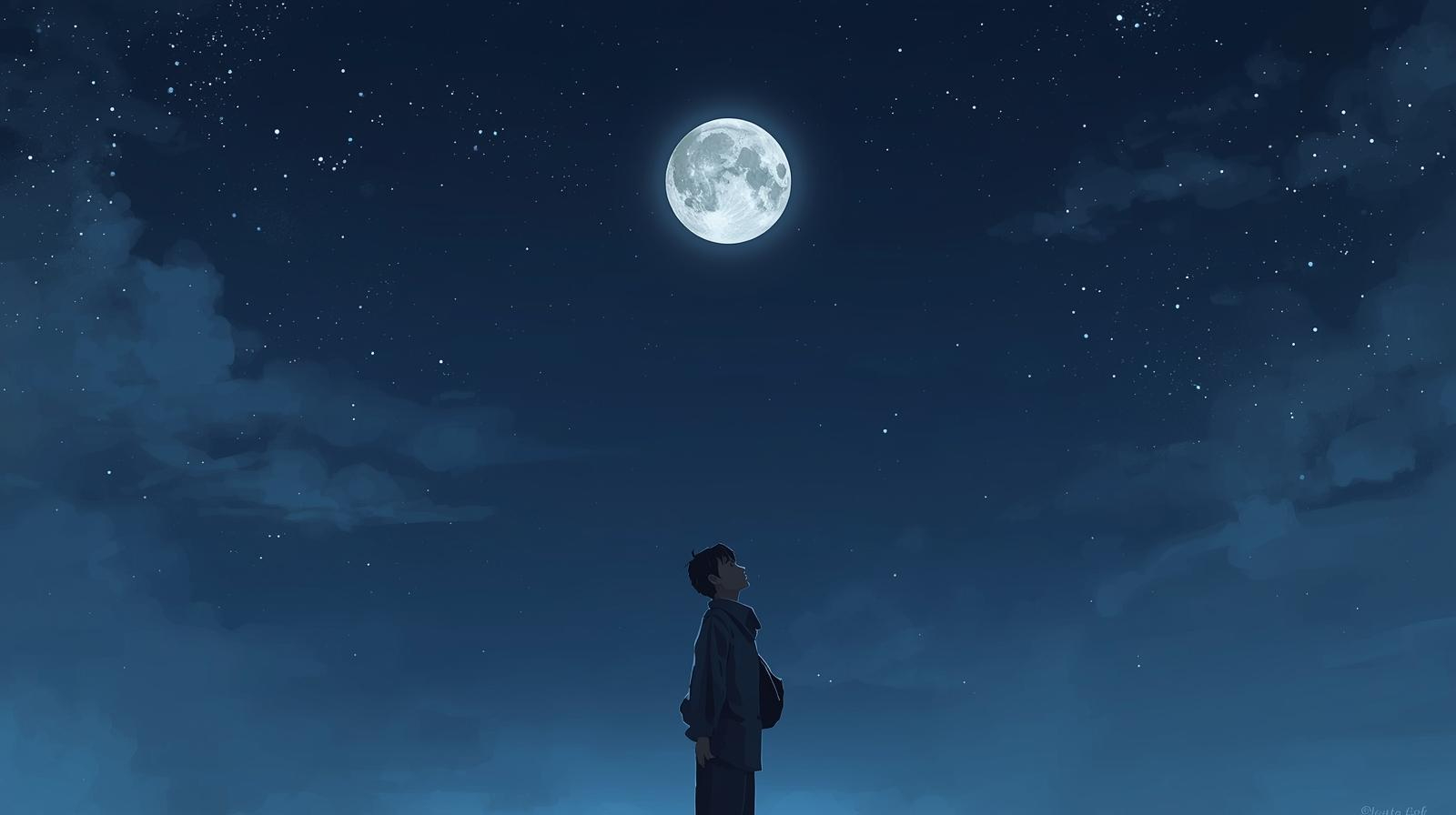 満月を見上げている日本人男性.jpg