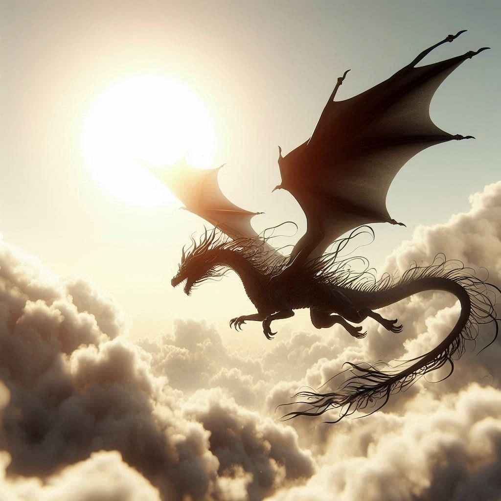 雲から湧き出るように太陽光を浴びて飛ぶ黒龍.png