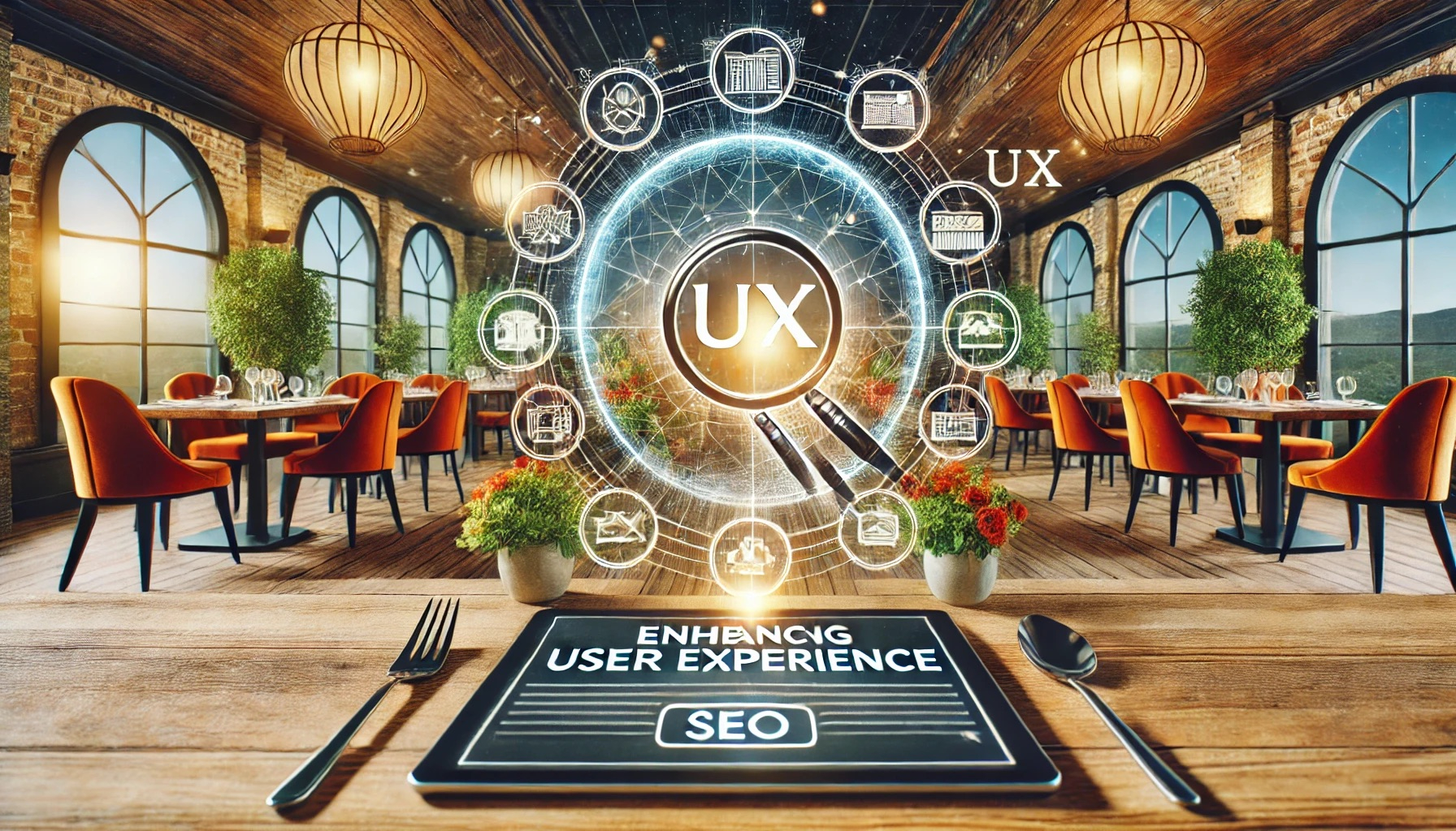 DALL·E 2024-06-25 22.33.51 - A high-quality image depicting a restaurant with a beautifully designed interior and excellent service, representing the concept of enhancing user exp.jpeg