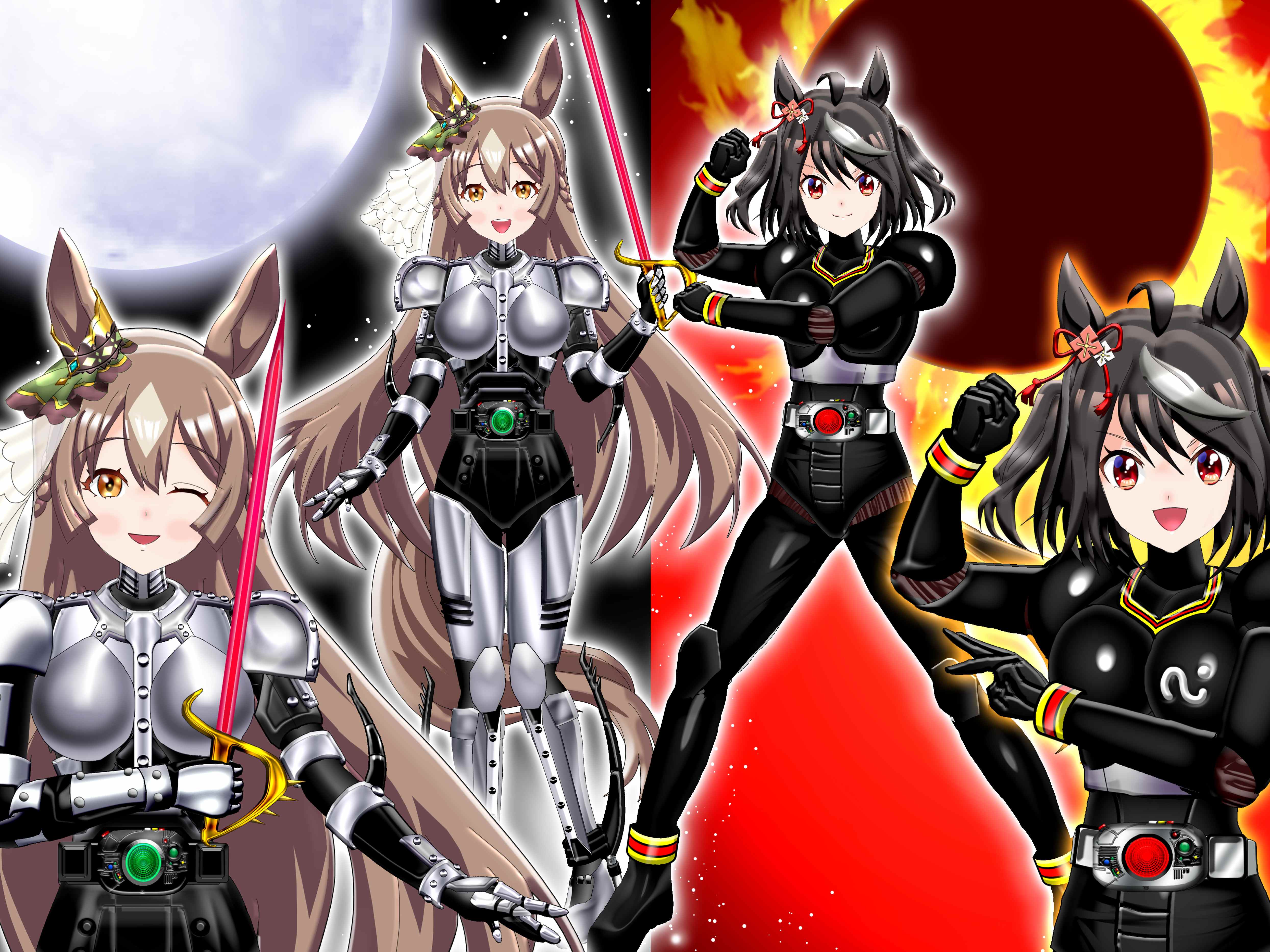【背景つき】【５枚目】仮面ライダーBLACK衣装のキタサンブラックとシャドームーン衣装のサトノダイヤモンド.jpg