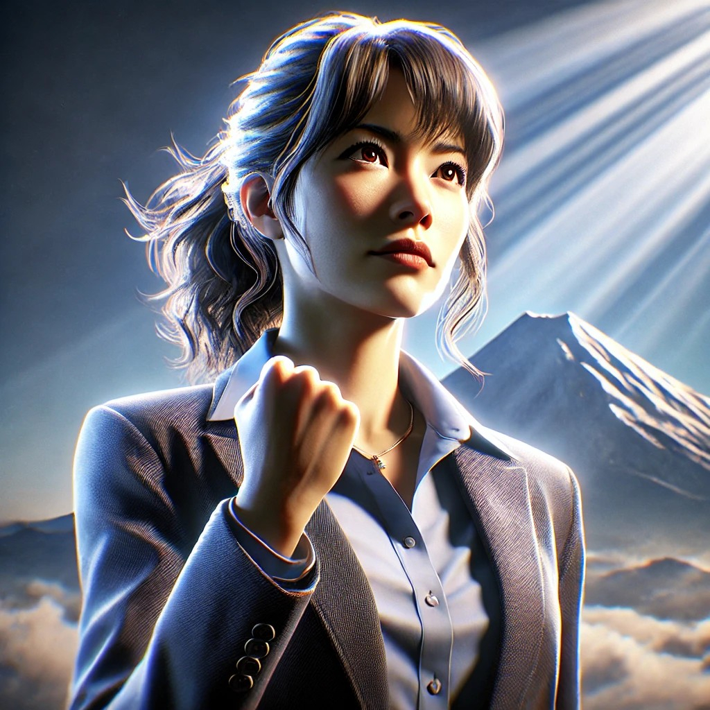 DALL·E 2025-09-05 00.12.15 - A photorealistic image of a determined Japanese woman, around her 30s to 50s, dressed in stylish yet practical Western-style clothing, standing confid.jpg