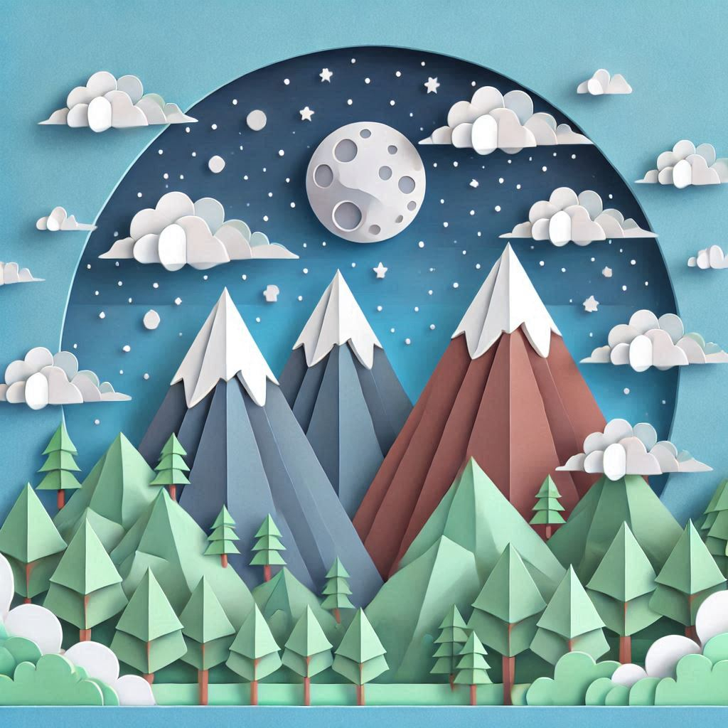 国際山岳デーをイメージできるイラスト ペーパークラフト調.png