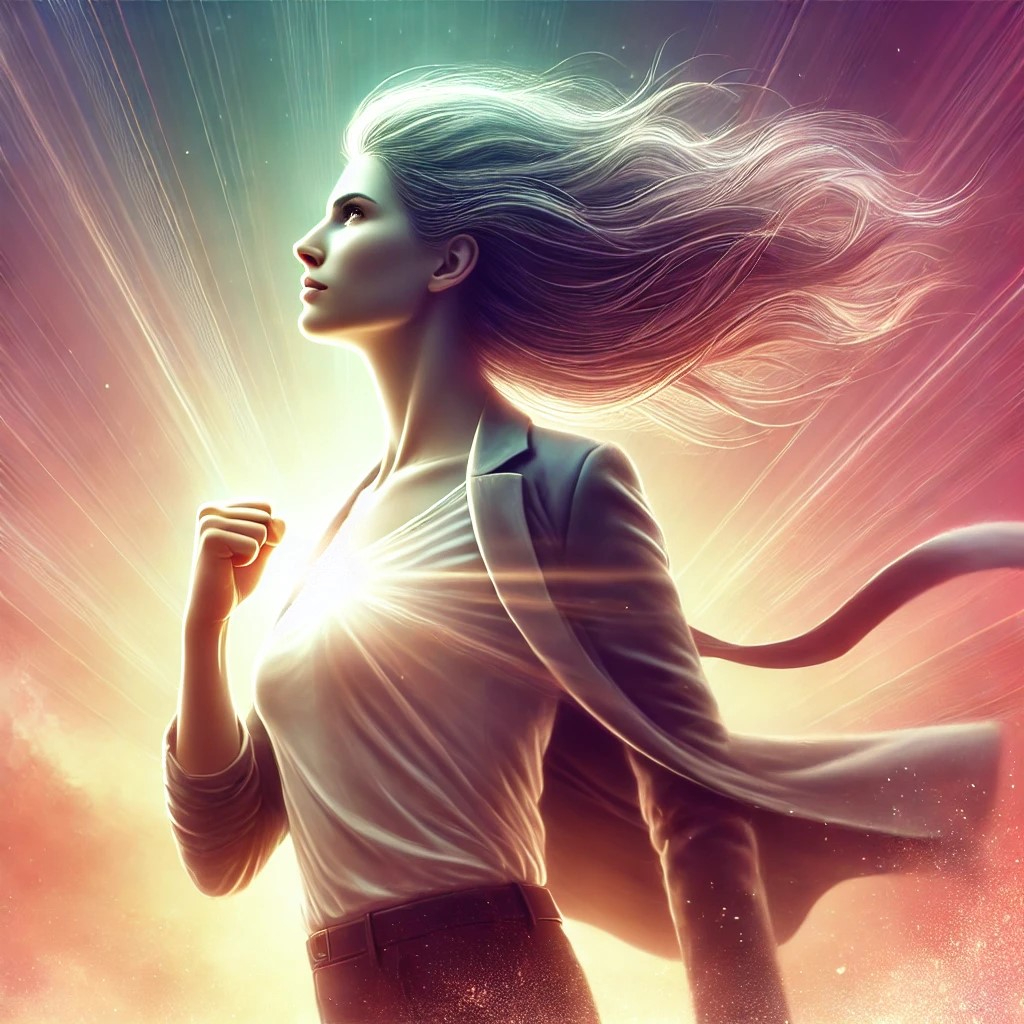 DALL·E 2025-07-21 16.32.11 - An emotionally powerful and inspirational scene of a woman standing tall with a strong and determined expression, as she makes a firm decision to purs.jpg