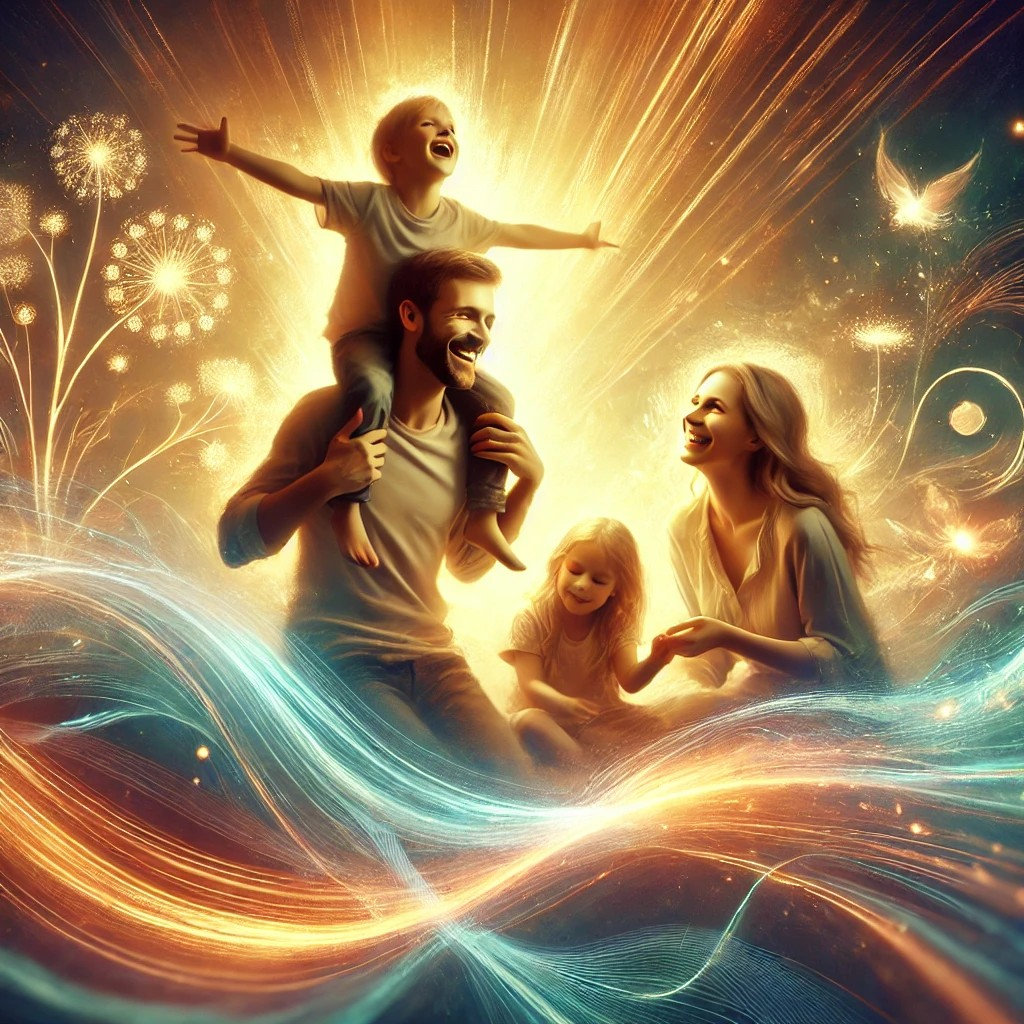 DALL·E 2025-10-19 01.28.51 - A dreamy, symbolic illustration of a man joyfully spending time with his family, surrounded by warm glowing light that represents freedom from work an.jpg
