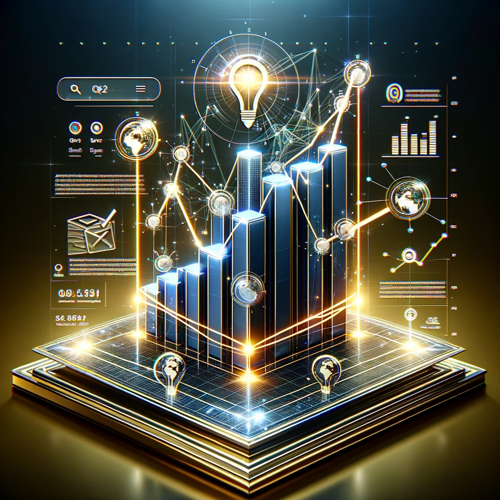 DALL·E 2023-12-04 22.41.59 - An illustrative image titled 'Achieving Top Rankings in SEO with Topic Clusters', depicting the concept of using topic clusters for SEO success. The i.png