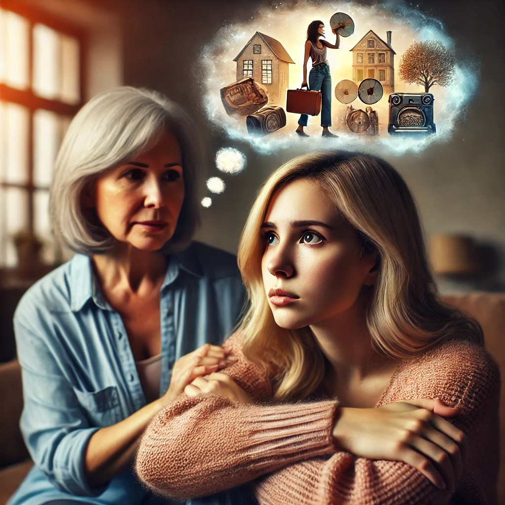 DALL·E 2025-08-06 17.55.40 - An emotionally expressive and symbolic scene in a cozy home living room. A kind-looking woman in her 50s gently speaks to a younger woman in her 20s, .jpg