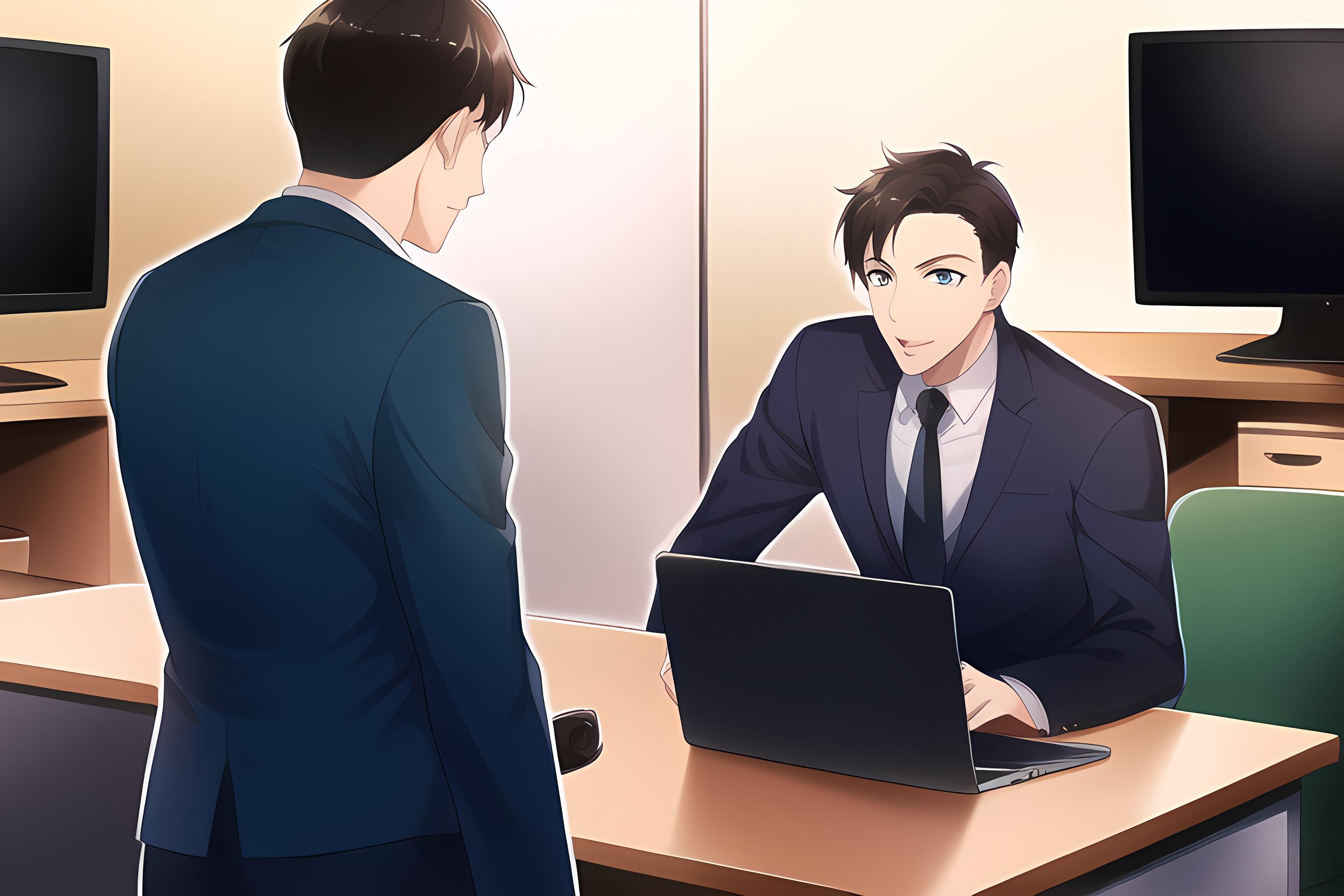 2men is standing, <span>{{</span>{2men is thinking<span>}}</span>}, suit, office, 2men is speaking in trou s--1.png