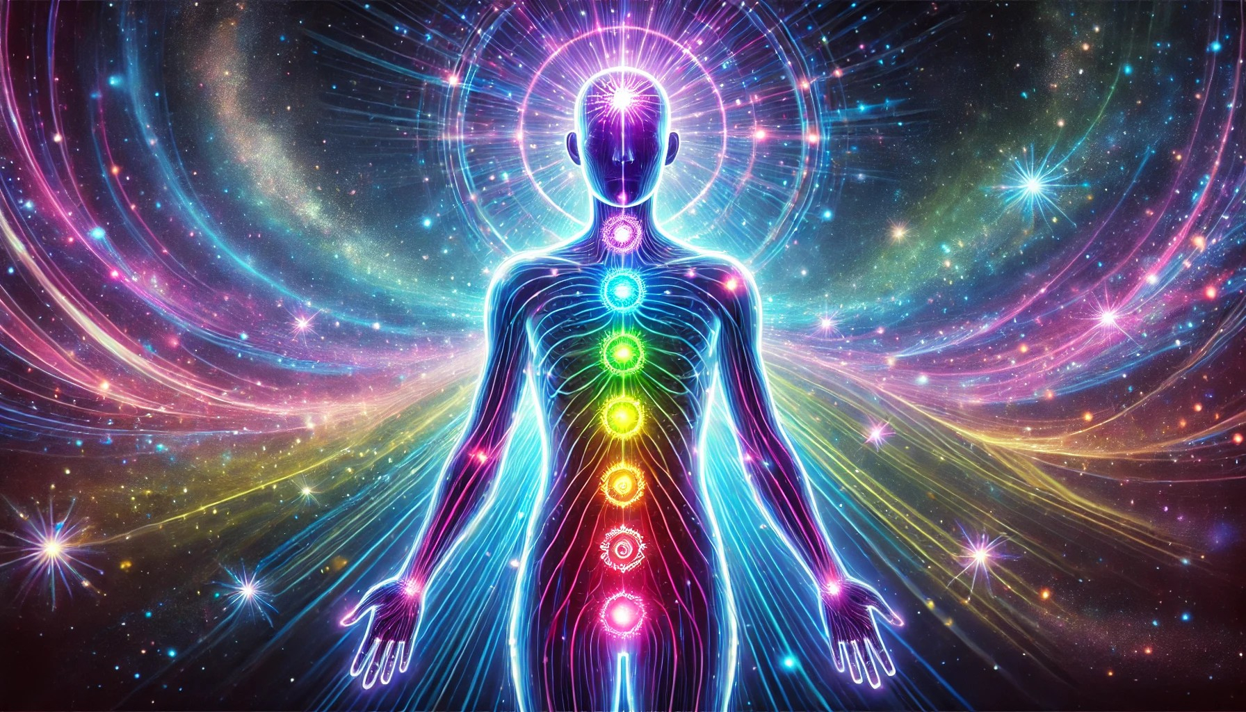 DALL·E 2024-12-20 22.28.55 - A wide, horizontal illustration featuring a transparent human silhouette with vibrant, rainbow-colored light coursing through their body. A luminous p.jpg