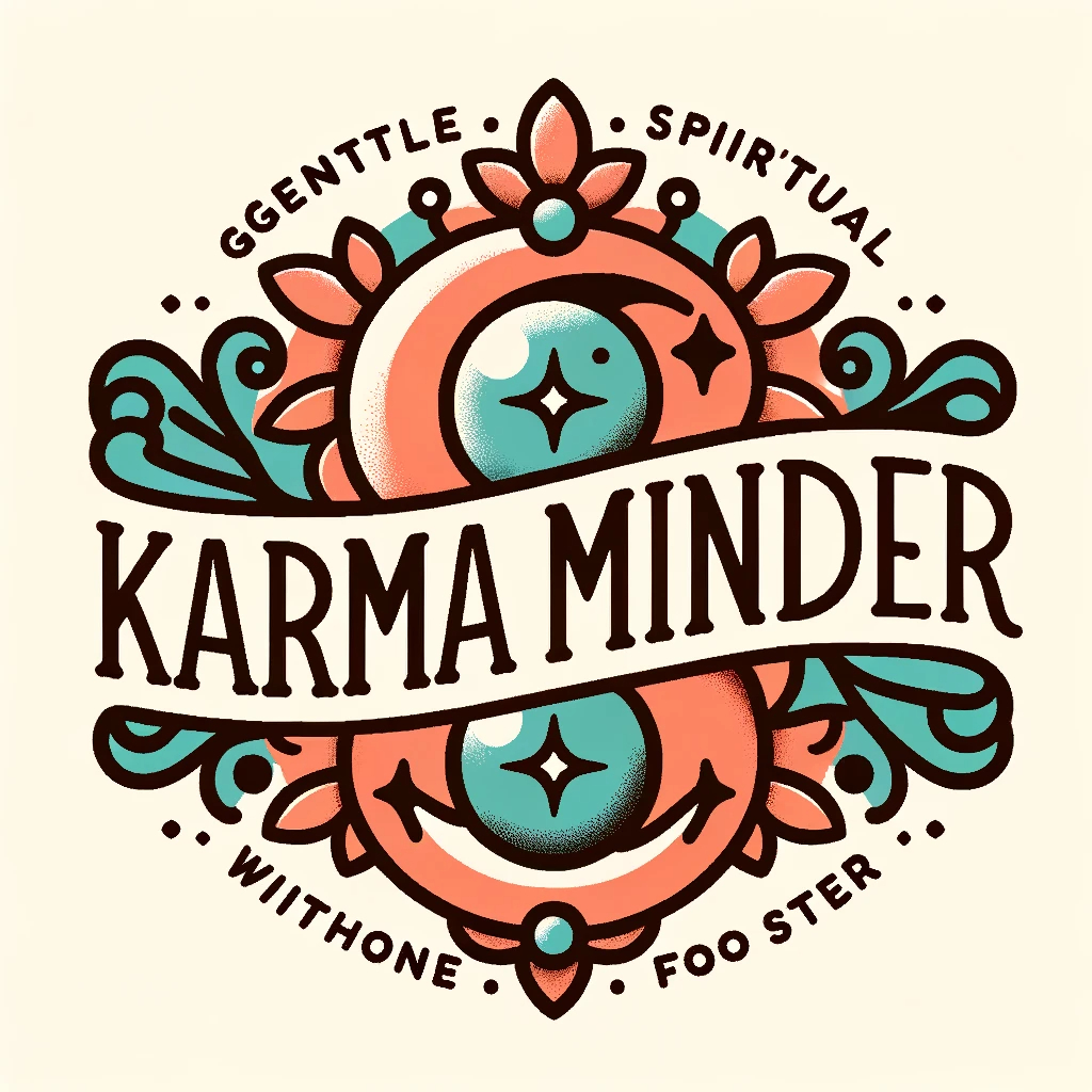 DALL·E 2023-10-17 04.02.57 - vector design of a logo that reads 'Karma Minder'. Integrate gentle spiritual motifs that suggest the essence of a fortune teller without being too ov.png