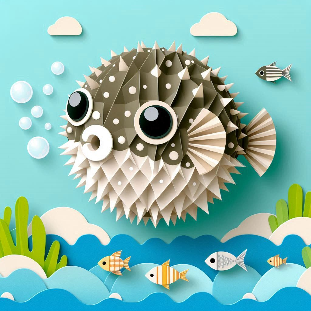 フグの日をイメージできるペーパークラフト調のイラスト.png