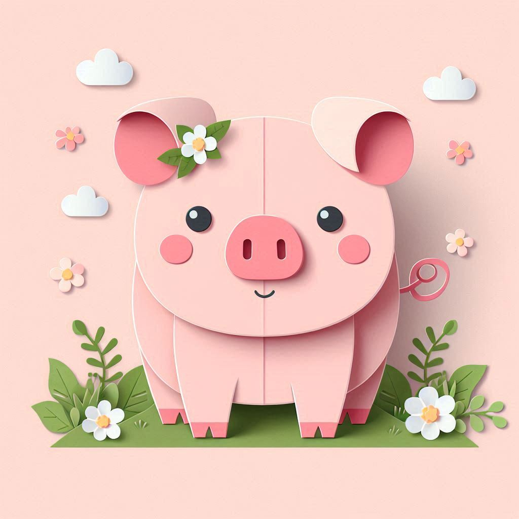 かわいいブタのイラスト ペーパークラフト調 (2).png