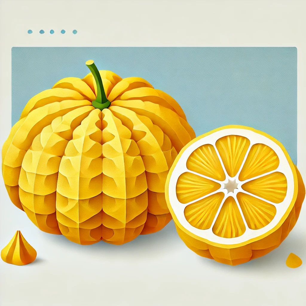 DALL·E 2025-02-12 22.38.03 - A papercraft-style illustration of a Tosa Buntan (Japanese citrus fruit). The illustration should focus on the vibrant yellow color and textured peel,.jpg