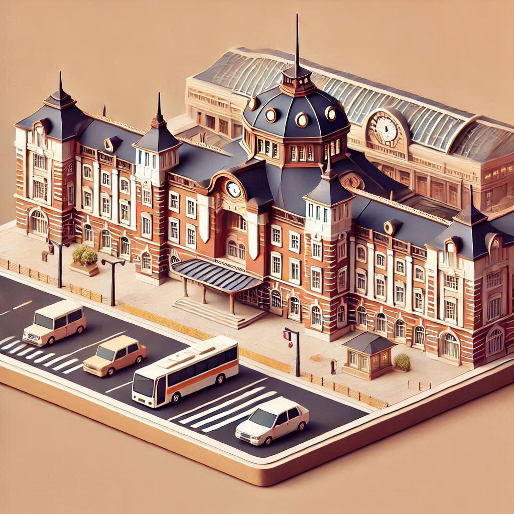 東京駅のイラスト ペーパークラフト調 (4).png