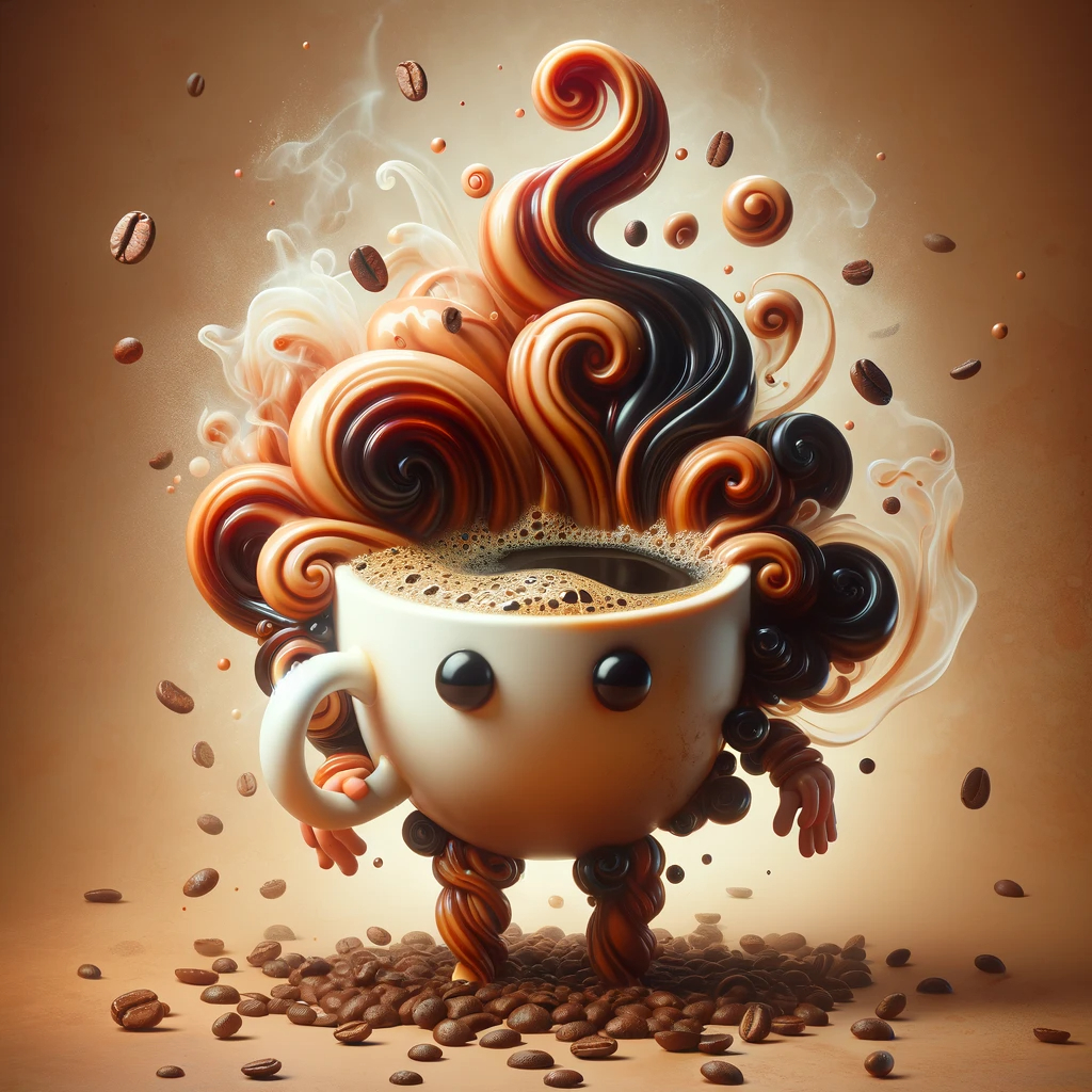 DALL·E 2023-11-13 20.10.25 - A whimsical character embodying the essence of coffee. This character has a steaming coffee cup for a head, with rich, dark coffee visible. The body i.png