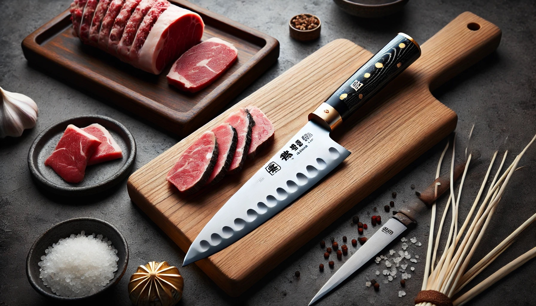 DALL·E 2024-06-25 21.42.54 - A Japanese gyuto knife from the brand Misono, featuring a sharp, high-quality blade and a comfortable handle, ideal for cutting and slicing meat.jpeg