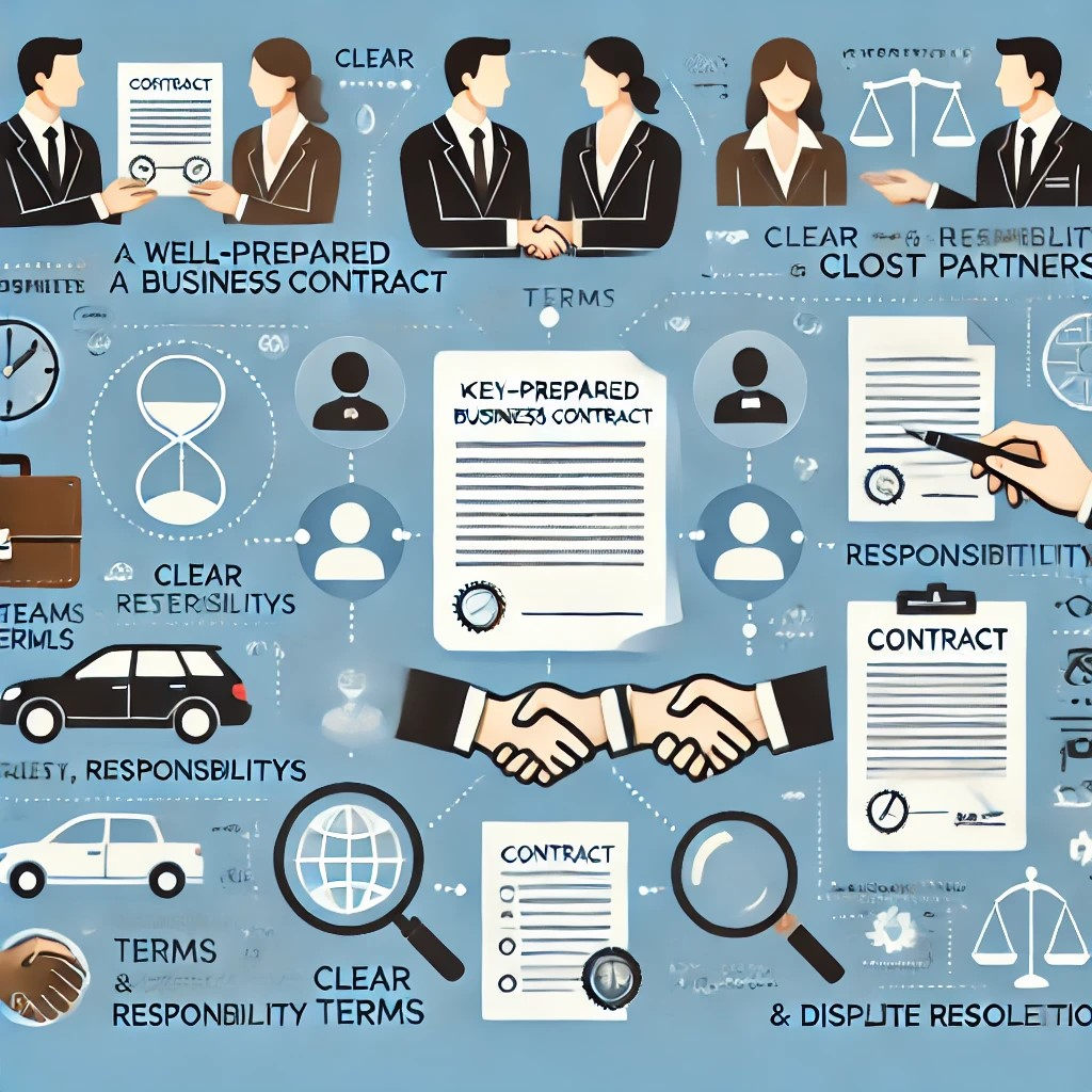DALL·E 2024-10-25 17.56.04 - A graphic showing key elements of a well-prepared business contract between close partners, with icons representing clear terms, responsibilities, and.jpeg