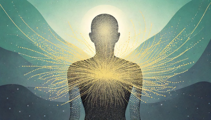 Firefly 話さなくても悩みを外に出してよいことを表現した、やさしい抽象イラスト。_人物シルエットの胸や頭のあたりから、小さな光や粒のような抽象的な形が、ゆっくり外へ流れていく構図。_言葉ではなく.jpg