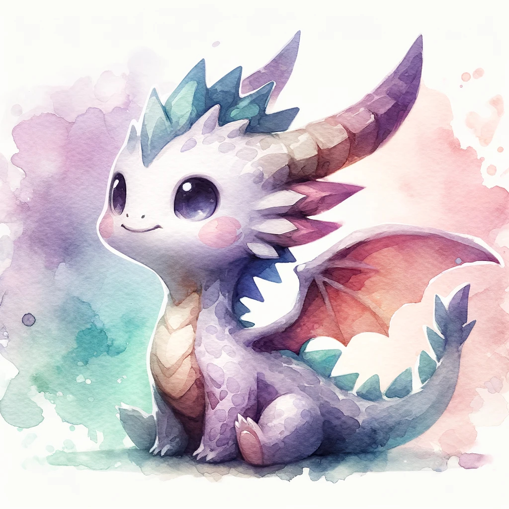 DALL·E 2023-11-18 20.33.16 - Create a watercolor style variation of the angular cute dragon (image ID_ Wo3phNTG4NzOMWfb). Use soft, blended watercolor techniques with dreamy, flui.png