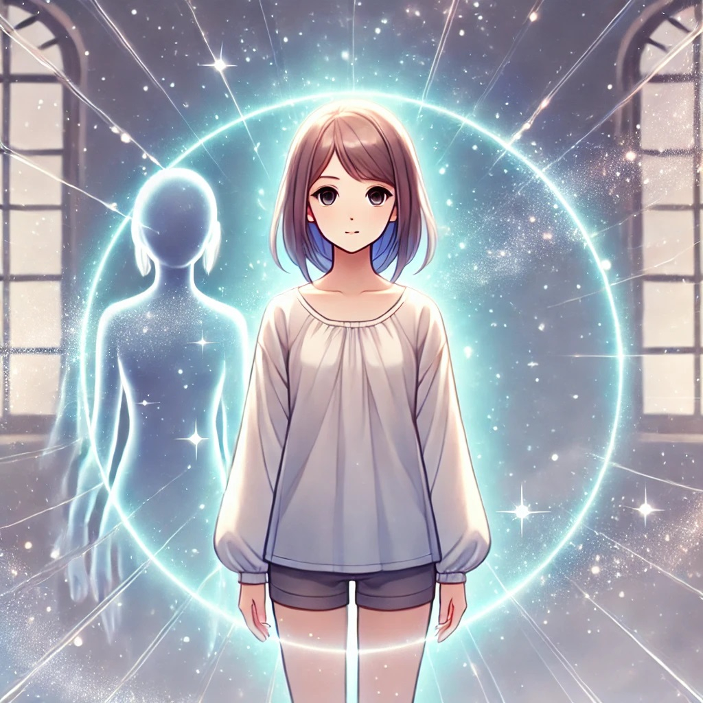 DALL·E 2025-03-03 13.43.21 - An anime-style illustration of a young woman standing confidently in a glowing energy barrier, symbolizing protection from external influences. She ra.jpg