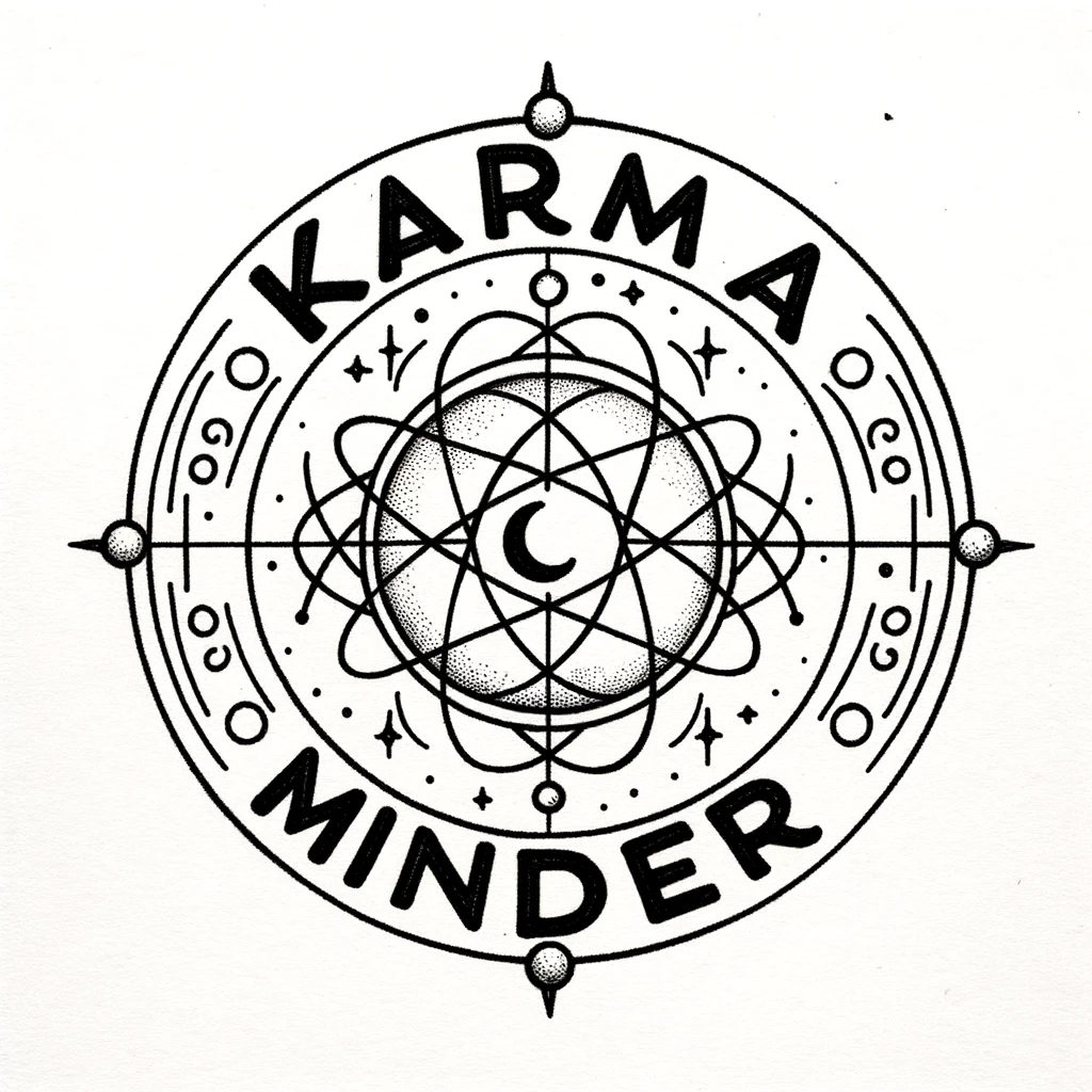 DALL·E 2023-10-17 04.02.45 - drawing of a simple yet elegant logo with 'Karma Minder' inscribed. Infuse elements that are reminiscent of a psychic or spiritual guide, but in a ver.png