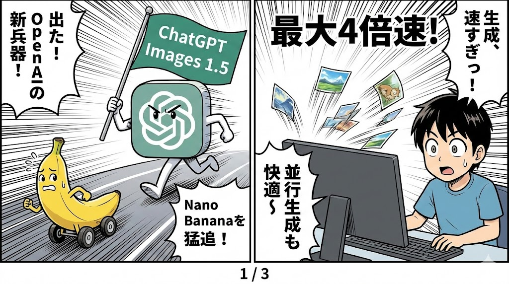 マンガ_やっぱり出た！ OpenAIが「ChatGPT Images 1.5」して「Nano Banana」猛追！01.jpg