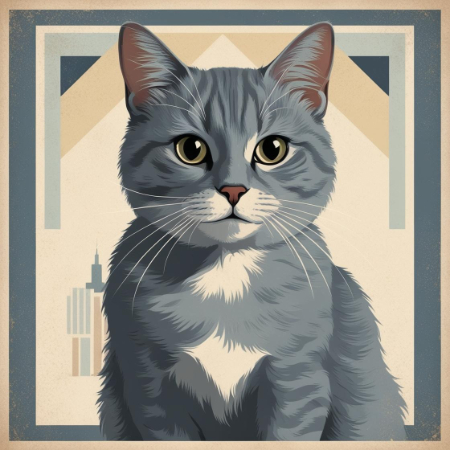 猫　グレー　レトロ　アート.png