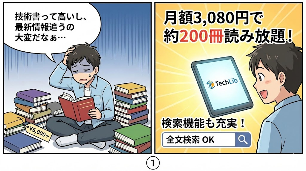 マンガ_クソたっかい技術書が読み放題！　月額3千円で読み放題のTechLibが登場01.jpg